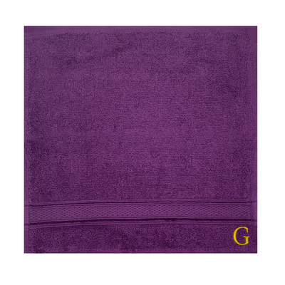 Daffodil (Purple) Monogrammed Face Towel (30 x 30 Cm - Set of 6) 100% Cotton, Absorbent and Quick dry, High Quality Bath Linen- 500 Gsm Golden Thread Letter "G"