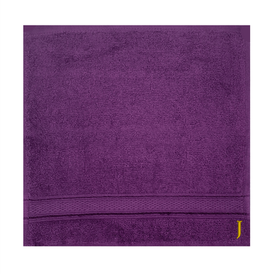 Daffodil (Purple) Monogrammed Face Towel (30 x 30 Cm - Set of 6) 100% Cotton, Absorbent and Quick dry, High Quality Bath Linen- 500 Gsm Golden Thread Letter "J"