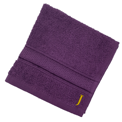 Daffodil (Purple) Monogrammed Face Towel (30 x 30 Cm - Set of 6) 100% Cotton, Absorbent and Quick dry, High Quality Bath Linen- 500 Gsm Golden Thread Letter "J"