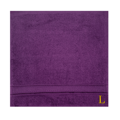 Daffodil (Purple) Monogrammed Face Towel (30 x 30 Cm - Set of 6) 100% Cotton, Absorbent and Quick dry, High Quality Bath Linen- 500 Gsm Golden Thread Letter "L"