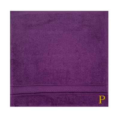 Daffodil (Purple) Monogrammed Face Towel (30 x 30 Cm - Set of 6) 100% Cotton, Absorbent and Quick dry, High Quality Bath Linen- 500 Gsm Golden Thread Letter "P"