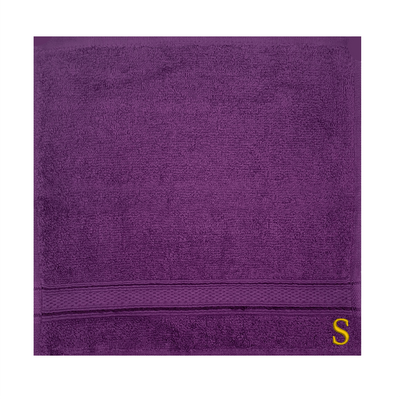 Daffodil (Purple) Monogrammed Face Towel (30 x 30 Cm - Set of 6) 100% Cotton, Absorbent and Quick dry, High Quality Bath Linen- 500 Gsm Golden Thread Letter "S"