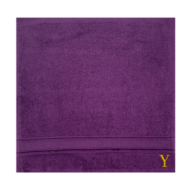 Daffodil (Purple) Monogrammed Face Towel (30 x 30 Cm - Set of 6) 100% Cotton, Absorbent and Quick dry, High Quality Bath Linen- 500 Gsm Golden Thread Letter "Y"