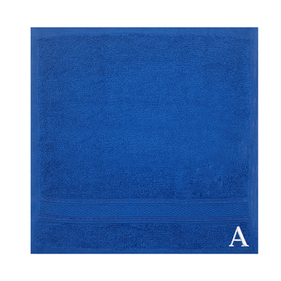 Daffodil (Royal Blue) Monogrammed Face Towel (30 x 30 Cm - Set of 6) 100% Cotton, Absorbent and Quick dry, High Quality Bath Linen- 500 Gsm White Thread Letter "A"