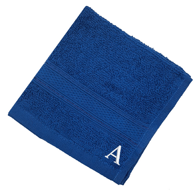 Daffodil (Royal Blue) Monogrammed Face Towel (30 x 30 Cm - Set of 6) 100% Cotton, Absorbent and Quick dry, High Quality Bath Linen- 500 Gsm White Thread Letter "A"