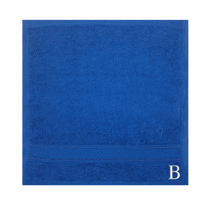 Daffodil (Royal Blue) Monogrammed Face Towel (30 x 30 Cm - Set of 6) 100% Cotton, Absorbent and Quick dry, High Quality Bath Linen- 500 Gsm White Thread Letter "B"
