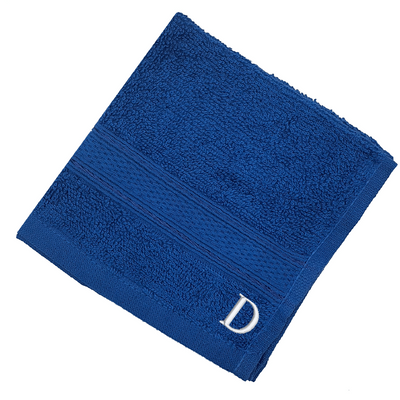 Daffodil (Royal Blue) Monogrammed Face Towel (30 x 30 Cm - Set of 6) 100% Cotton, Absorbent and Quick dry, High Quality Bath Linen- 500 Gsm White Thread Letter "D"