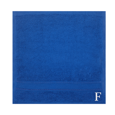 Daffodil (Royal Blue) Monogrammed Face Towel (30 x 30 Cm - Set of 6) 100% Cotton, Absorbent and Quick dry, High Quality Bath Linen- 500 Gsm White Thread Letter "F"