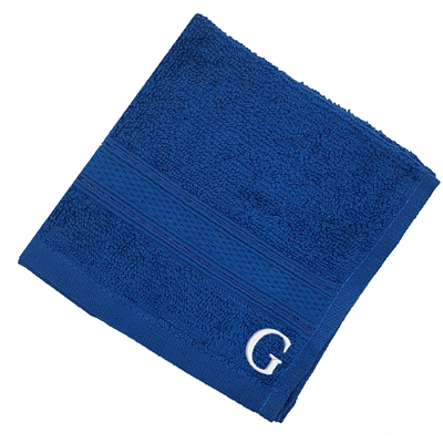 Daffodil (Royal Blue) Monogrammed Face Towel (30 x 30 Cm - Set of 6) 100% Cotton, Absorbent and Quick dry, High Quality Bath Linen- 500 Gsm White Thread Letter "G"