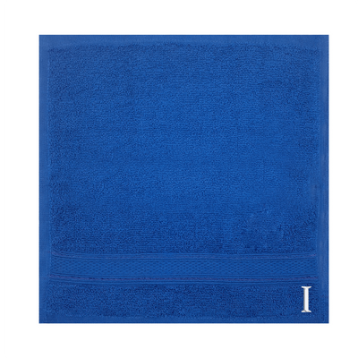Daffodil (Royal Blue) Monogrammed Face Towel (30 x 30 Cm - Set of 6) 100% Cotton, Absorbent and Quick dry, High Quality Bath Linen- 500 Gsm White Thread Letter "I"