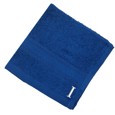 Daffodil (Royal Blue) Monogrammed Face Towel (30 x 30 Cm - Set of 6) 100% Cotton, Absorbent and Quick dry, High Quality Bath Linen- 500 Gsm White Thread Letter "I"