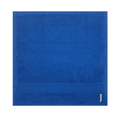 Daffodil (Royal Blue) Monogrammed Face Towel (30 x 30 Cm - Set of 6) 100% Cotton, Absorbent and Quick dry, High Quality Bath Linen- 500 Gsm White Thread Letter "J"