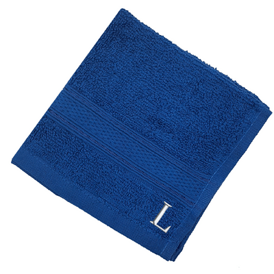 Daffodil (Royal Blue) Monogrammed Face Towel (30 x 30 Cm - Set of 6) 100% Cotton, Absorbent and Quick dry, High Quality Bath Linen- 500 Gsm White Thread Letter "L"