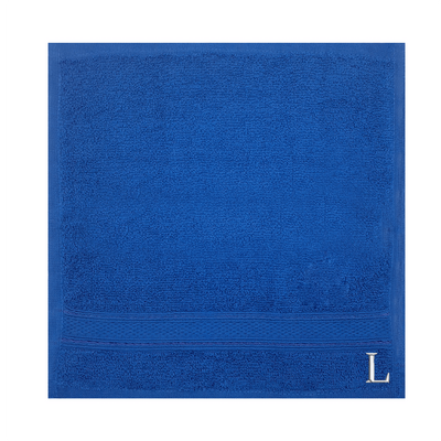 منشفة الوجه ذات النرجس البريطاني (Royal Blue)  (30 × 30 سم - مجموعة من 6) بنسبة 100 ٪ من القطن ، والامتصاص الجاف الجاف وعالي الجودة - 500 جي إس إم الخيط الأبيض Letter "L"