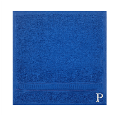 Daffodil (Royal Blue) Monogrammed Face Towel (30 x 30 Cm - Set of 6) 100% Cotton, Absorbent and Quick dry, High Quality Bath Linen- 500 Gsm White Thread Letter "P"