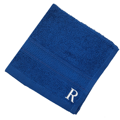 منشفة الوجه المليئة بالألواح (Royal Blue)  (30 × 30 سم - مجموعة من 6) بنسبة 100 ٪ من القطن ، والسيطرة على الجفاف والسيئة الجافة عالية الجودة - 500 جي إس إم الخيط الأبيض Letter "R"