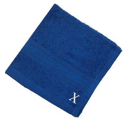 Daffodil (Royal Blue) Monogrammed Face Towel (30 x 30 Cm - Set of 6) 100% Cotton, Absorbent and Quick dry, High Quality Bath Linen- 500 Gsm White Thread Letter "X"