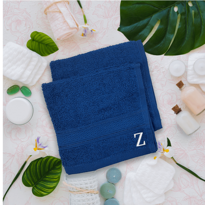 Daffodil (Royal Blue) Monogrammed Face Towel (30 x 30 Cm - Set of 6) 100% Cotton, Absorbent and Quick dry, High Quality Bath Linen- 500 Gsm White Thread Letter "Z"