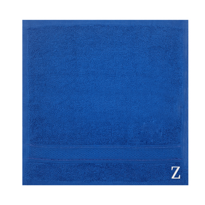 Daffodil (Royal Blue) Monogrammed Face Towel (30 x 30 Cm - Set of 6) 100% Cotton, Absorbent and Quick dry, High Quality Bath Linen- 500 Gsm White Thread Letter "Z"