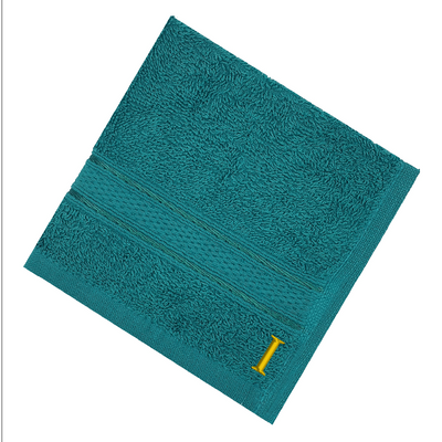 Daffodil (Turquoise Blue) Monogrammed Face Towel (30 x 30 Cm - Set of 6) 100% Cotton, Absorbent and Quick dry, High Quality Bath Linen- 500 Gsm Golden Thread Letter "I"