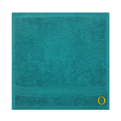 Daffodil (Turquoise Blue) Monogrammed Face Towel (30 x 30 Cm - Set of 6) 100% Cotton, Absorbent and Quick dry, High Quality Bath Linen- 500 Gsm Golden Thread Letter "O"