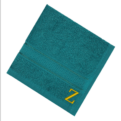 Daffodil (Turquoise Blue) Monogrammed Face Towel (30 x 30 Cm - Set of 6) 100% Cotton, Absorbent and Quick dry, High Quality Bath Linen- 500 Gsm Golden Thread Letter "Z"