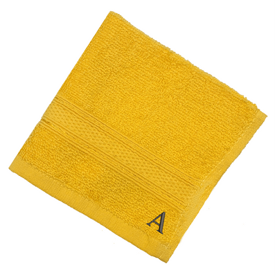 Daffodil (Yellow) Monogrammed Face Towel (30 x 30 Cm - Set of 6) 100% Cotton, Absorbent and Quick dry, High Quality Bath Linen- 500 Gsm Black Thread Letter "A"