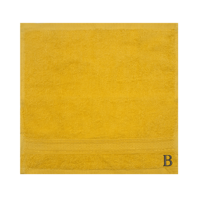 Daffodil (Yellow) Monogrammed Face Towel (30 x 30 Cm - Set of 6) 100% Cotton, Absorbent and Quick dry, High Quality Bath Linen- 500 Gsm Black Thread Letter "B"