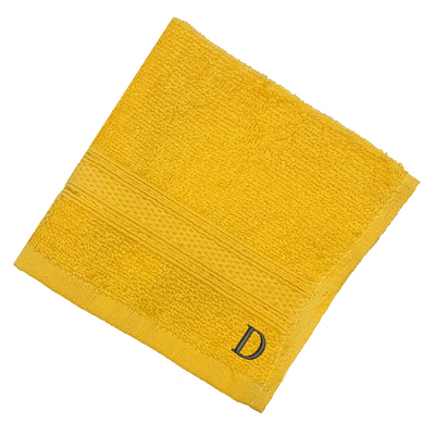 Daffodil (Yellow) Monogrammed Face Towel (30 x 30 Cm - Set of 6) 100% Cotton, Absorbent and Quick dry, High Quality Bath Linen- 500 Gsm Black Thread Letter "D"