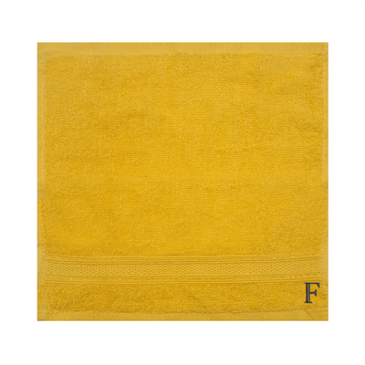 منشفة الوجه المليئة بالألوان (الأصفر) (الأصفر) (30 × 30 سم - مجموعة من 6) بنسبة 100 ٪ من القطن ، والامتصاص الجاف والسريع ، وعالي الجودة بياضات الحمام - 500 جي إس إم أسود حرف "F"