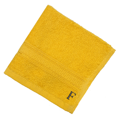 Daffodil (Yellow) Monogrammed Face Towel (30 x 30 Cm - Set of 6) 100% Cotton, Absorbent and Quick dry, High Quality Bath Linen- 500 Gsm Black Thread Letter "F"