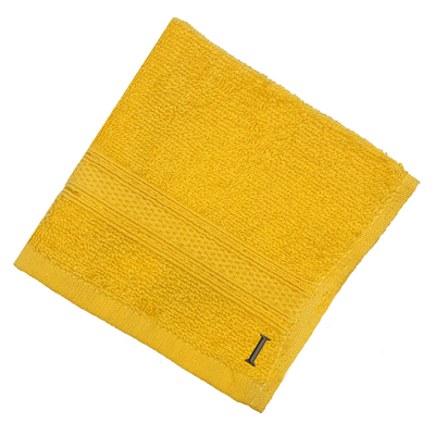 Daffodil (Yellow) Monogrammed Face Towel (30 x 30 Cm - Set of 6) 100% Cotton, Absorbent and Quick dry, High Quality Bath Linen- 500 Gsm Black Thread Letter "I"