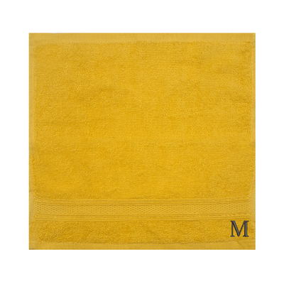 Daffodil (Yellow) Monogrammed Face Towel (30 x 30 Cm - Set of 6) 100% Cotton, Absorbent and Quick dry, High Quality Bath Linen- 500 Gsm Black Thread Letter "M"