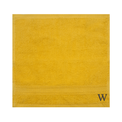 Daffodil (Yellow) Monogrammed Face Towel (30 x 30 Cm - Set of 6) 100% Cotton, Absorbent and Quick dry, High Quality Bath Linen- 500 Gsm Black Thread Letter "W"