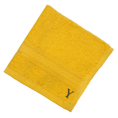 Daffodil (Yellow) Monogrammed Face Towel (30 x 30 Cm - Set of 6) 100% Cotton, Absorbent and Quick dry, High Quality Bath Linen- 500 Gsm Black Thread Letter "Y"