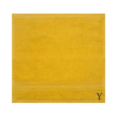 Daffodil (Yellow) Monogrammed Face Towel (30 x 30 Cm - Set of 6) 100% Cotton, Absorbent and Quick dry, High Quality Bath Linen- 500 Gsm Black Thread Letter "Y"