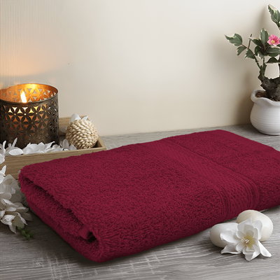 Daffodil Hand Towel (Burgundy) Stripe Diamond Dobby (40 x 60 Cm) 100% Cotton - (Set of 1) 500 Gsm