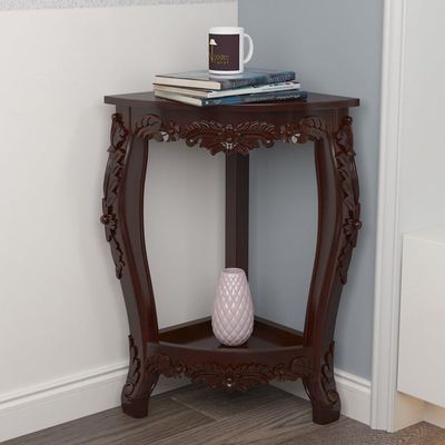 Wooden Twist Seizure Hand Carved Antique Acacia Wood Corner End Table