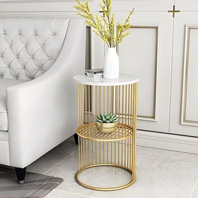 Wooden Twist Abstract Style Wrought Iron 1-Tier Round End Table ( Golden )
