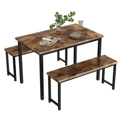 Wooden Twist Modern 4-Person Breakfast Nook Dining Table Set with Bench Engineered Wood and Metal Legs