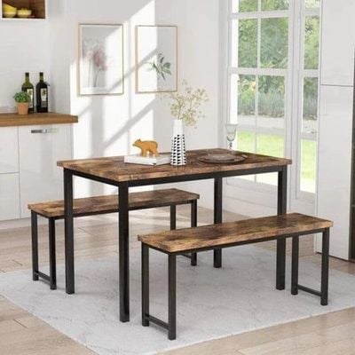 Wooden Twist Modern 4-Person Breakfast Nook Dining Table Set with Bench Engineered Wood and Metal Legs