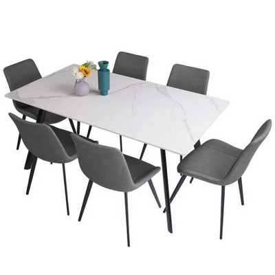 Modern Rectangular Kitchen Dining Table Set With 6 Chairs