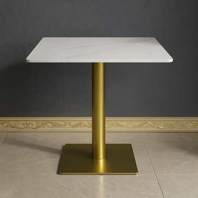 Bourgeois Square Shape Marble Top Metalic Base Cafe Restaurant Table Dining Table