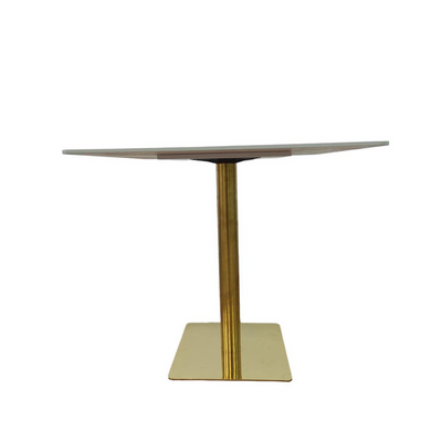 Wooden Twist Bourgeois Square Shape Marble Top Metalic Base Cafe Restaurant Table Dining Table