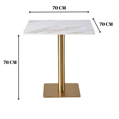 Bourgeois Square Shape Marble Top Metalic Base Cafe Restaurant Table Dining Table