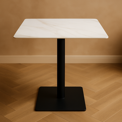 Bourgeois Square Shape Marble Top Metalic Base Cafe Restaurant Table Dining Table
