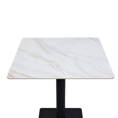 Wooden Twist Bourgeois Square Shape Marble Top Metalic Base Cafe Restaurant Table Dining Table