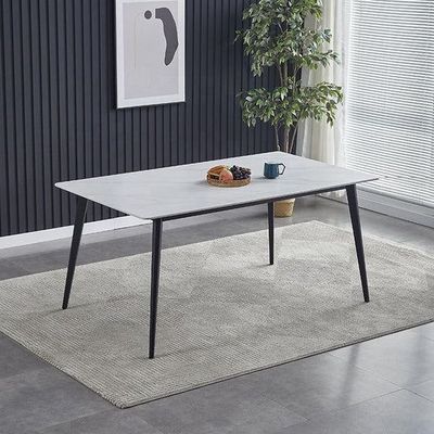 Modern Rectangular Kitchen Dining Table: Sintered Stone Marble Effect Top with Sleek Tapered Metal Legs - Ideal Breakfast Table for Dining
