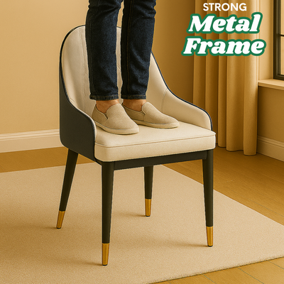 Villoso Modern Rectangular Marble Top 4 Seater Dining Table Set with Black Iron Legs and Gold Corner Accents