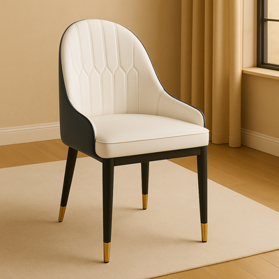 Villoso Modern Rectangular Marble Top 4 Seater Dining Table Set with Black Iron Legs and Gold Corner Accents